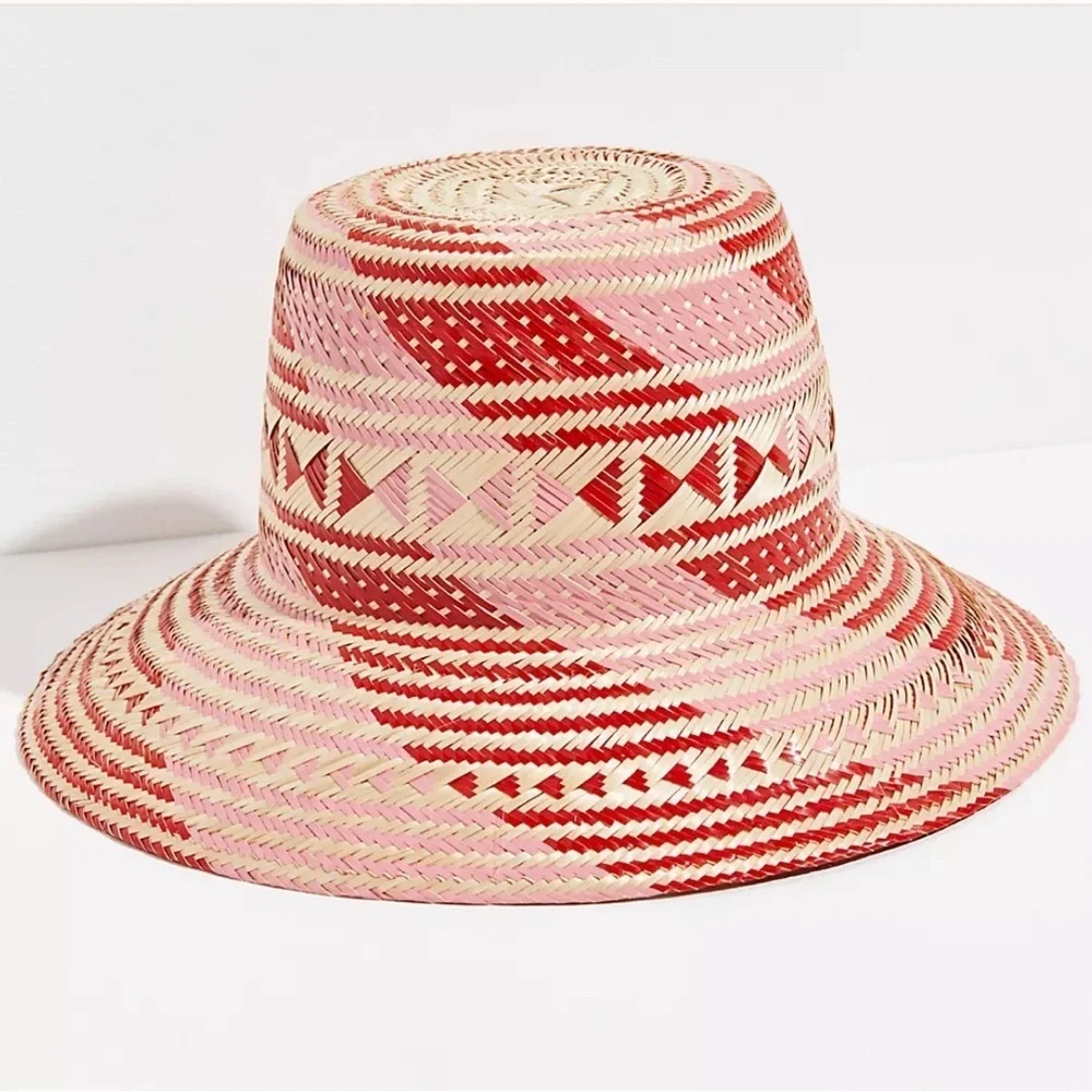 Free People Tierra Santa Wayuu Hat Red and Pink Woven Straw Hat